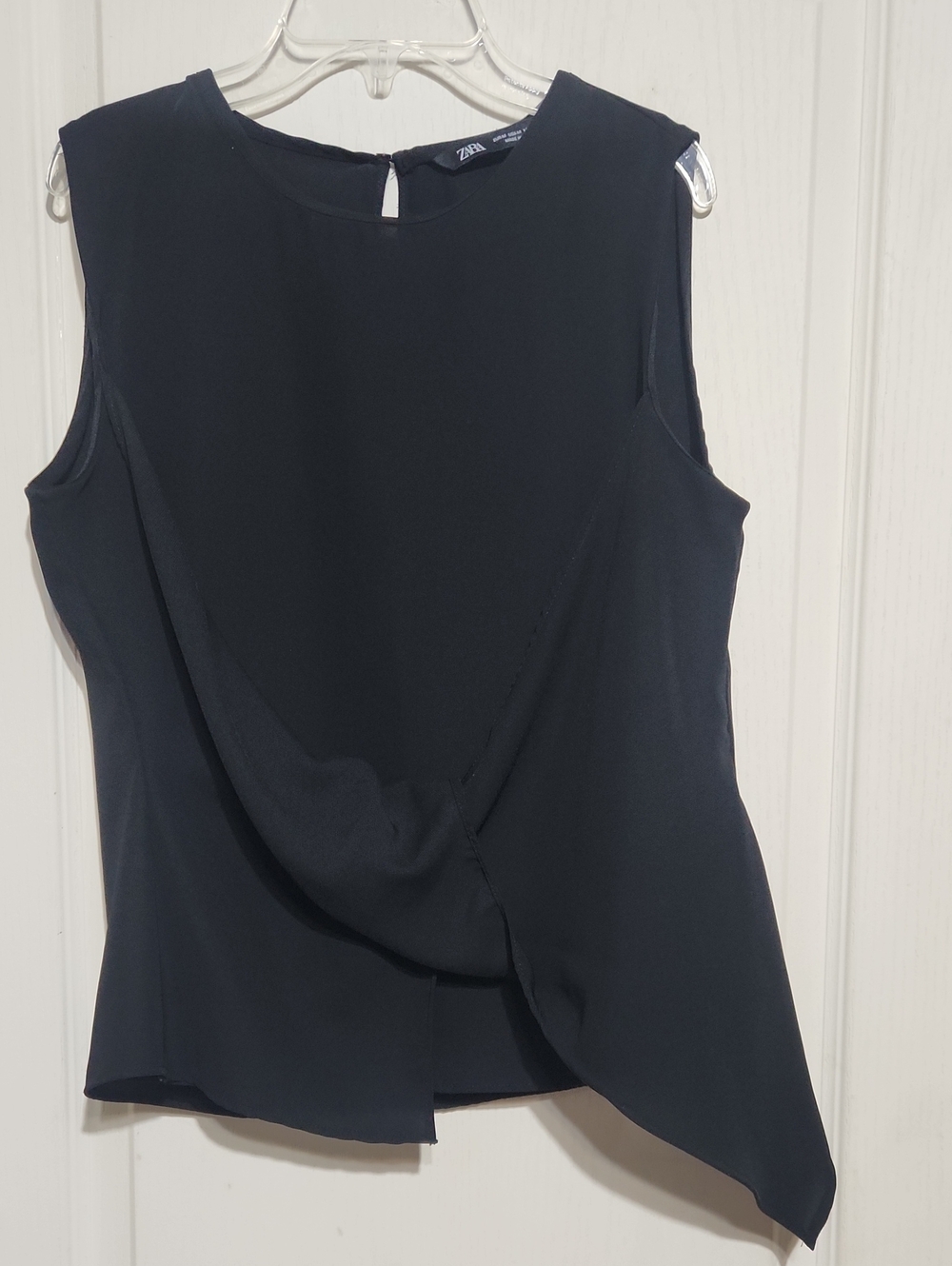 Zara Black Draped Asymmetric Sleeveless Top